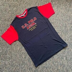US Polo Assn Graphic T Shirt Mens XL Navy Blue Red Colorblock Cotton Tee